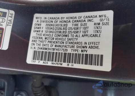 2015 Honda Cr-V Ex-L from USA, damaged, VIN 2HKRM3H78FH517539
